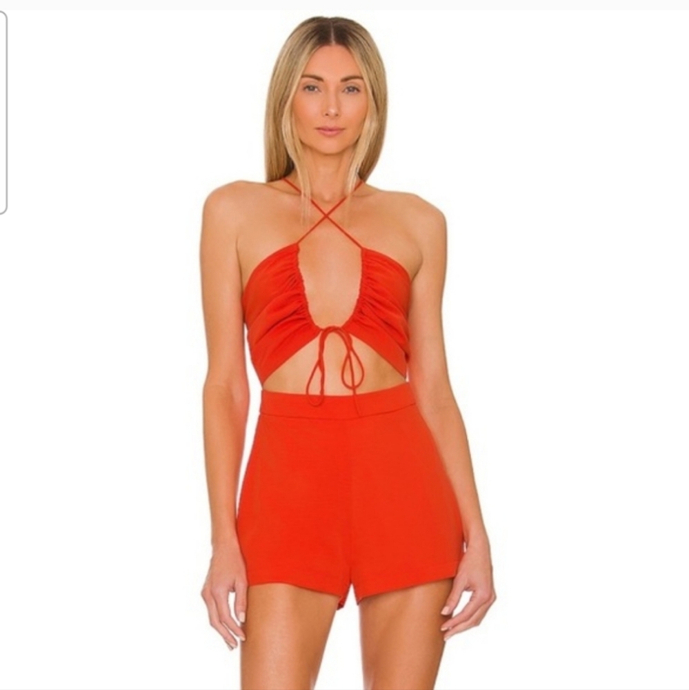 Superdowm Mlessia Ruched Tie Romper in Poppy. XS NWT